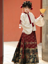 Load image into Gallery viewer, Chinese ancient costume Hanfu embroidery patterns Mamian Skirt 丨 明制汉服暗红金【3-Piece Set RF9345】