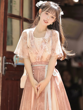 Load image into Gallery viewer, Pink Orange Modern Chinese Hanfu Beautiful Fashion Skirt丨 粉橘翩然舞【3-Piece Set RF8724】