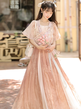 Load image into Gallery viewer, Pink Orange Modern Chinese Hanfu Beautiful Fashion Skirt丨 粉橘翩然舞【3-Piece Set RF8724】