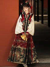 Load image into Gallery viewer, Chinese ancient costume Hanfu embroidery patterns Mamian Skirt 丨 明制汉服暗红金【3-Piece Set RF9345】