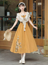 Load image into Gallery viewer, Orange Chinese modern design camisole skirt embroidered pattern 丨 汉朝黄昏橘【3-Piece Set RF9217】