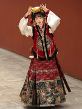 Load image into Gallery viewer, Chinese ancient costume Hanfu embroidery patterns Mamian Skirt 丨 明制汉服暗红金【3-Piece Set RF9345】