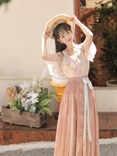 Load image into Gallery viewer, Pink Orange Modern Chinese Hanfu Beautiful Fashion Skirt丨 粉橘翩然舞【3-Piece Set RF8724】