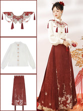 Load image into Gallery viewer, Traditional Chinese Han Dynasty clothing in red Mamian Skirt 丨 汉朝红迎贺【3-Piece Set RF8911】