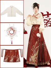 Load image into Gallery viewer, Chinese Hanfu Phoenix Embroidery Mamian Skirt 丨 明制凤凰镜【3-Piece Set RF9296】