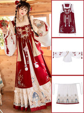 Load image into Gallery viewer, Chinese style Hanfu red festive velvet fabric 丨 明制福庆红【3-Piece Set RF9427】