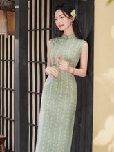 Load image into Gallery viewer, Chinese-style ancient-style qipao dress - green sleeveless cheongsam | Flowers on the Rainbow【YG2812】
