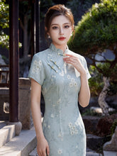 Load image into Gallery viewer, Chinese-style fashionable qipao dress - blue oblique-button cheongsam | Flowers on the Rainbow【YG2866】