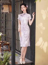 Load image into Gallery viewer, Classical design qipao dress - purple short-sleeved cheongsam | Flowers on the Rainbow【YG2799】
