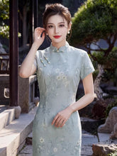 Load image into Gallery viewer, Chinese-style fashionable qipao dress - blue oblique-button cheongsam | Flowers on the Rainbow【YG2866】