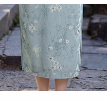 Load image into Gallery viewer, Chinese-style fashionable qipao dress - blue oblique-button cheongsam | Flowers on the Rainbow【YG2866】