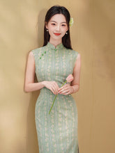 Load image into Gallery viewer, Chinese-style ancient-style qipao dress - green sleeveless cheongsam | Flowers on the Rainbow【YG2812】