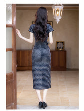 Load image into Gallery viewer, New Chinese-style cheongsam dress with dark blue checks【YG2645】