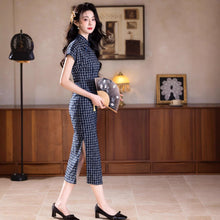 Load image into Gallery viewer, New Chinese-style cheongsam dress with dark blue checks【YG2645】