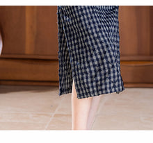 Load image into Gallery viewer, New Chinese-style cheongsam dress with dark blue checks【YG2645】