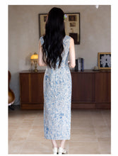 Load image into Gallery viewer, Light blue tencel linen Qipao: An elegant new choice for Chinese national style【YG2636】