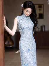 Load image into Gallery viewer, Light blue tencel linen Qipao: An elegant new choice for Chinese national style【YG2636】