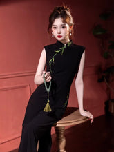 Load image into Gallery viewer, New Chinese Style Qipao Dress - Black Sleeveless Cheongsam 丨 Flowers on the Rainbow【YG2735】