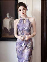 Load image into Gallery viewer, Chinese-style sexy qipao dress - off-shoulder purple cheongsam | Flowers on the Rainbow【YG2808】