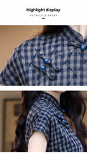 Load image into Gallery viewer, New Chinese-style cheongsam dress with dark blue checks【YG2645】