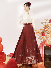 Load image into Gallery viewer, Traditional Chinese Han Dynasty clothing in red Mamian Skirt 丨 汉朝红迎贺【3-Piece Set RF8911】
