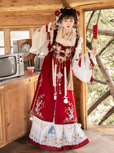 Load image into Gallery viewer, Chinese style Hanfu red festive velvet fabric 丨 明制福庆红【3-Piece Set RF9427】
