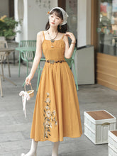 Load image into Gallery viewer, Orange Chinese modern design camisole skirt embroidered pattern 丨 汉朝黄昏橘【3-Piece Set RF9217】
