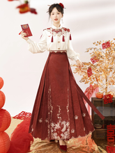 Load image into Gallery viewer, Traditional Chinese Han Dynasty clothing in red Mamian Skirt 丨 汉朝红迎贺【3-Piece Set RF8911】
