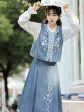 Load image into Gallery viewer, Youlan Snow Baby Blue Hanfu 丨 幽兰雪【3-Piece Set RF9419】
