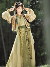 Load image into Gallery viewer, Ancient Hanfu  emerald green silk 丨 晋制 逍遥谷【3-Piece Set RF9189】
