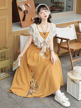 Load image into Gallery viewer, Orange Chinese modern design camisole skirt embroidered pattern 丨 汉朝黄昏橘【3-Piece Set RF9217】
