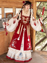 Load image into Gallery viewer, Chinese style Hanfu red festive velvet fabric 丨 明制福庆红【3-Piece Set RF9427】
