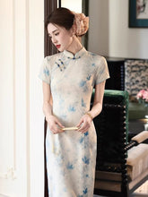 Load image into Gallery viewer, Chinese-style elegant qipao dress - short-sleeved light blue cheongsam | Flowers on the Rainbow【YG2783】
