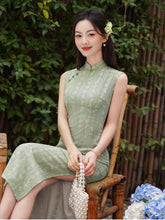 Load image into Gallery viewer, Chinese-style ancient-style qipao dress - green sleeveless cheongsam | Flowers on the Rainbow【YG2812】
