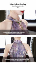 Load image into Gallery viewer, Chinese-style sexy qipao dress - off-shoulder purple cheongsam | Flowers on the Rainbow【YG2808】
