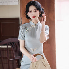 Load image into Gallery viewer, Sky-blue embroidered cheongsam with elegant Chinese style【YG2545】
