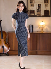 Load image into Gallery viewer, New Chinese-style cheongsam dress with dark blue checks【YG2645】
