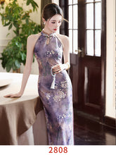 Load image into Gallery viewer, Chinese-style sexy qipao dress - off-shoulder purple cheongsam | Flowers on the Rainbow【YG2808】
