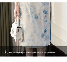 Load image into Gallery viewer, Chinese-style elegant qipao dress - short-sleeved light blue cheongsam | Flowers on the Rainbow【YG2783】
