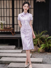 Load image into Gallery viewer, Classical design qipao dress - purple short-sleeved cheongsam | Flowers on the Rainbow【YG2799】
