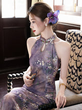 Load image into Gallery viewer, Chinese-style sexy qipao dress - off-shoulder purple cheongsam | Flowers on the Rainbow【YG2808】

